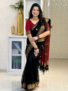 Elegant Black &amp; Red Saree