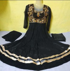 Black Anarkali Dress with Gold Embellishments