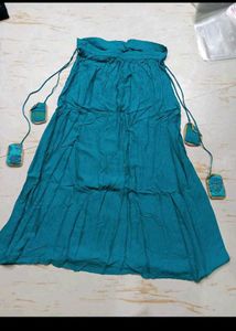 Boho Teal Maxi Skirt with Tassels