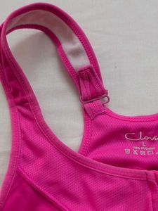 Vibrant Pink Sports Bra with Front Zipper