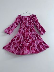 Vibrant Pink Floral Tiered Mini Dress
