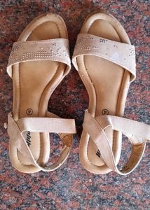 Beige Embellished Flat Sandals