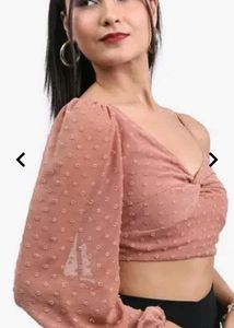 Brown Sheer One-Sleeve Crop Top