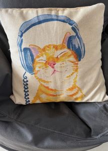 Cute Cat Headphones Cushion Cover