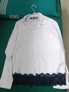 Chic White Lace Trimmed Shirt