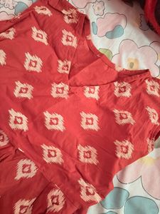Red Ikat Print Kurta