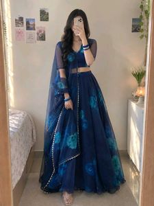 Blue floral lehnga