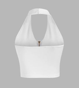 Stylish White Halter Neck Zip Crop Top