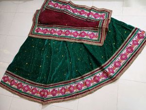 💥🆕️ Emerald Green Velvet Lehenga Set