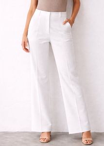 Women White Ribbed Straight Pants | High Waist
