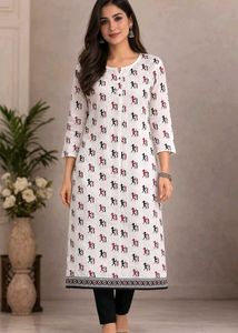 Tribal Print Kurti White Red Black