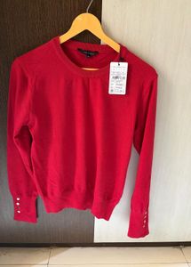 Red Sweater Top with Gold Button| Brand new