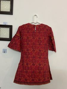 Maroon Printed Kurta with Bell Sleeves
