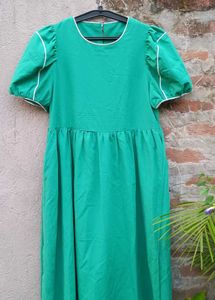 Emerald Green Puff Sleeve Midi Dress