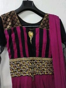 Elegant Magenta &amp; Black Anarkali Dress