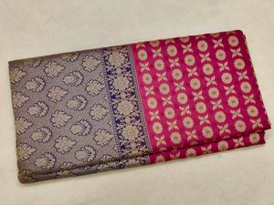 Elegant Pink & Grey Banarasi Silk Saree