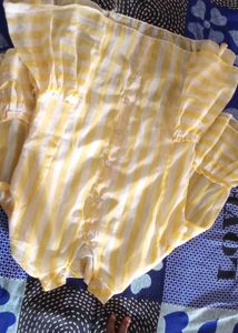 Yellow Striped Ruffled Sleeve Top