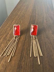 Red Stone Tassel Earrings