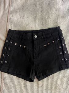 Black skull grunge Denim Shorts