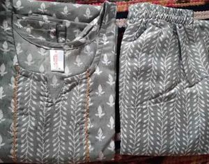 Grey Printed Kurta Set for Women