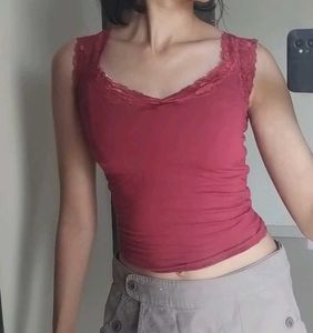 Combo of Grey Cargo Skort and Red Cami Top