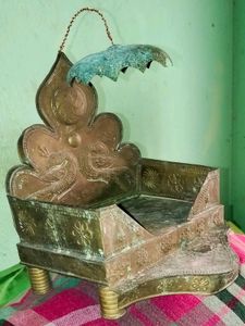 Antique Vintage Brass Peacock Singhasan Showpiece