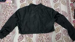 Black Cropped Bomber Jacket