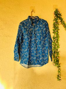 Stylish Blue Paisley Print Shirt