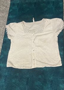 White Eyelet Lace Square Neck Top
