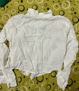 White Button-Up shirt with Pink Bows