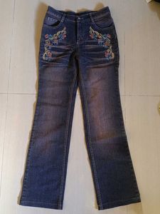 Embroidered Blue Denim Jeans