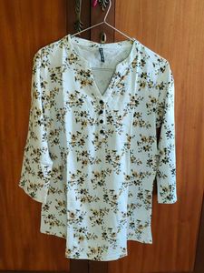 White Floral Print Kurta