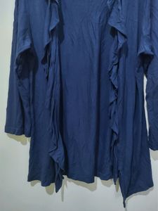 Voguish Navy Blue Shrug Or Coverup With Ruffles