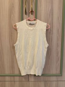 Cream Sleeveless Knit Top
