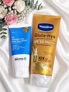 the derma co face wash & Vaseline sunscreen comb