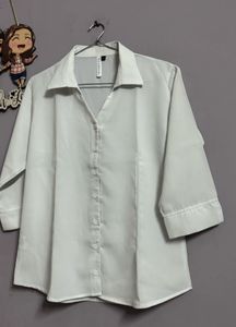 White 3/4 Sleeve Button-Down