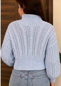 ZARA Cable Knit Cropped Sweater – Baby Blue | Size