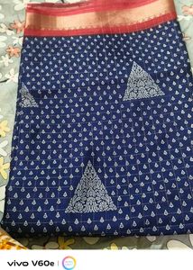 Blue Saree with Red and Gold Border