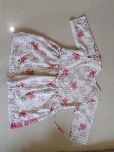 White Floral Print Wrap Kurta