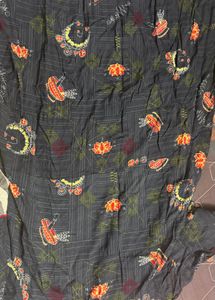 Dark Blue Printed Dupatta with Red Border