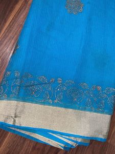 Stunning Blue Saree with Gold Border