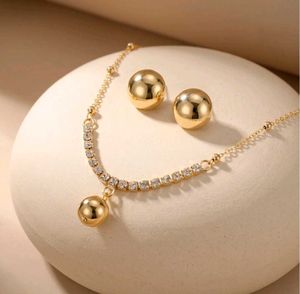 Gold Ball & Crystal Necklace & Earring Set