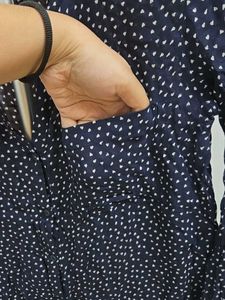 Mango Navy Blue Polka Dot Long Sleeve Top