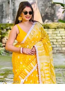 Vibrant Yellow Ethnic Jamdani saree