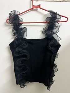 Chic Black Ruffle Crop Top