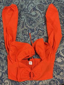 Vibrant Orange Cutout Crop Top