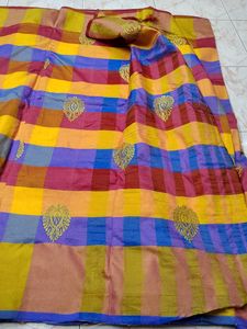 Vibrant Checkered Saree