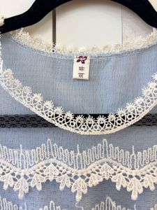 Chic Lace Trimmed Blue Top