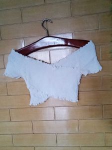 White Smocked Off-Shoulder Crop Top