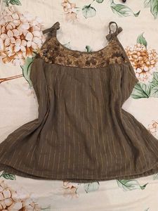 Chic Embellished Olive Strap Top